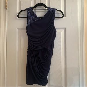 Elisa B navy asymmetrical party dress